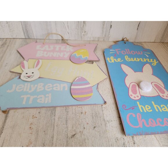 Easter follow the bunny he has chocolates spring hanging signs decor - Picture 7 of 8